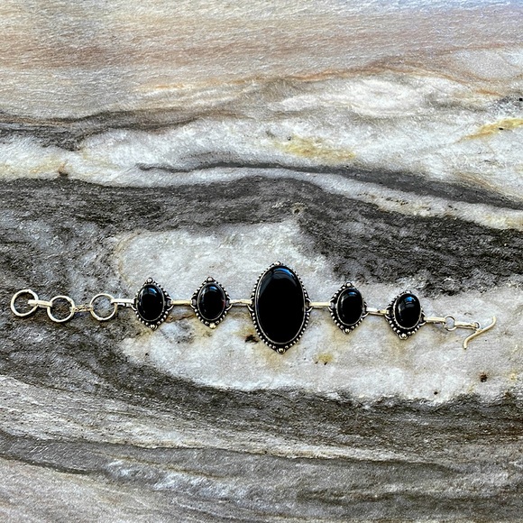 NWT 925 Silver Black Onyx 7” Bracelet- The Protection Stone - Picture 5 of 9